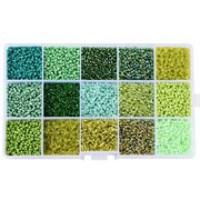 Seed beads sortiment. 2 mm. 10.000 stk. Grønne nuancer